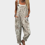 Florale Latzhose Beige-Grau