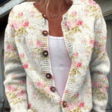Strickjacke mit Blumen- und Blätterprint und Knöpfen
