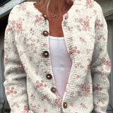 Strickjacke mit rosa Rosenprint und Knöpfen