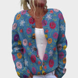 Sofia – Herbstliche Strickjacke mit Blumenmuster