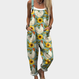 Latzhose mit Sonnenblumen und Hühnern