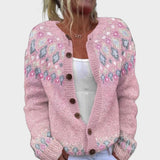 Martina – Herbstliche Jacquard-Strickjacke in Rosa