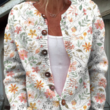 Strickjacke mit kleinem frischem Blumenprint und Knöpfen