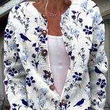Vintage-Strickjacke mit floralem Kunstdruck und Knöpfen