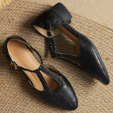 Greta | Klassische Leder-T-Steg-Schuhe mit geflochtenem Detail