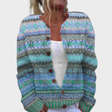 Rita – Herbstliche Jacquard-Strickjacke in Grün