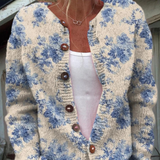 Strickjacke mit floralem Kunstdruck und Knöpfen