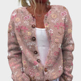 Laura – Herbstliche Strickjacke mit Blumenmuster