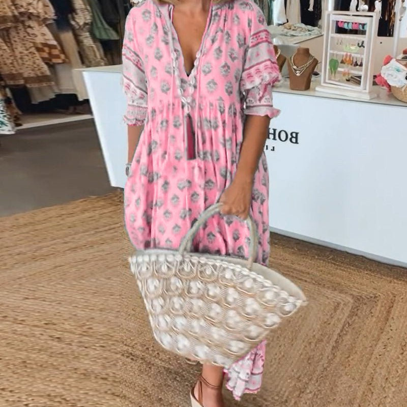 MANA | MIDI-KLEID MIT FLORALEN MUSTERN UND V-AUSSCHNITT