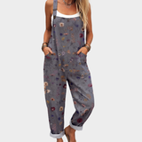Latzhose mit Streublümchen Graublau