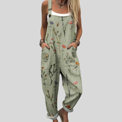 Salbeigrüne Latzhose mit Blumenmix