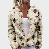 Federica – Herbstliche Strickjacke mit Bienen und Blüten
