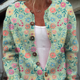 Strickjacke mit Blumenprint und Knöpfen