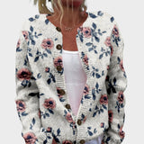 Francesca – Herbstliche Strickjacke mit Blumenmuster