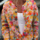 Lässige Strickjacke mit Blumenprint und Knöpfen