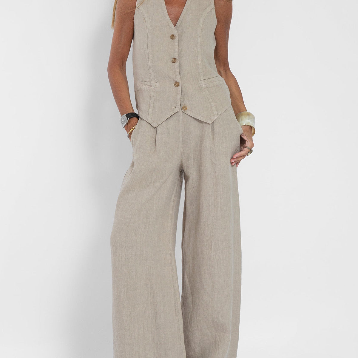Aira - Ensemble Gilet mit Knöpfen & Weite Hose