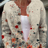 Vintage-Strickjacke mit floralem Kunstdruck und Knöpfen