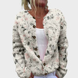 Silvia – Herbstliche Strickjacke mit Blumenmuster