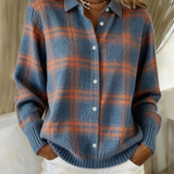 Zafira | Warme blaue karierte Strickjacke