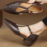 Greta | Klassische Leder-T-Steg-Schuhe mit geflochtenem Detail