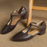 Greta | Klassische Leder-T-Steg-Schuhe mit geflochtenem Detail