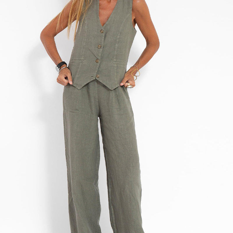 Aira - Ensemble Gilet mit Knöpfen & Weite Hose