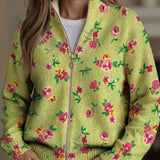 Dagmar™ | Cardigan mit Blüten auf Limette