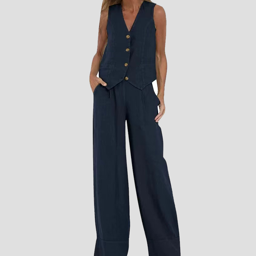 Aira - Ensemble Gilet mit Knöpfen & Weite Hose