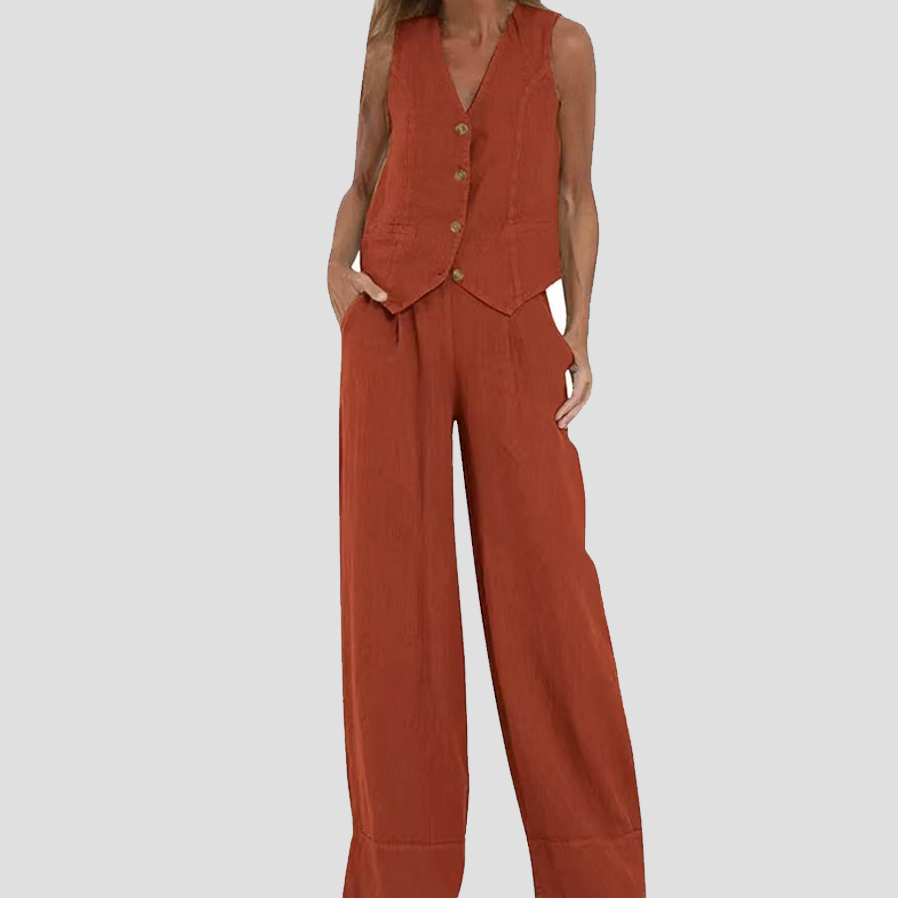 Aira - Ensemble Gilet mit Knöpfen & Weite Hose